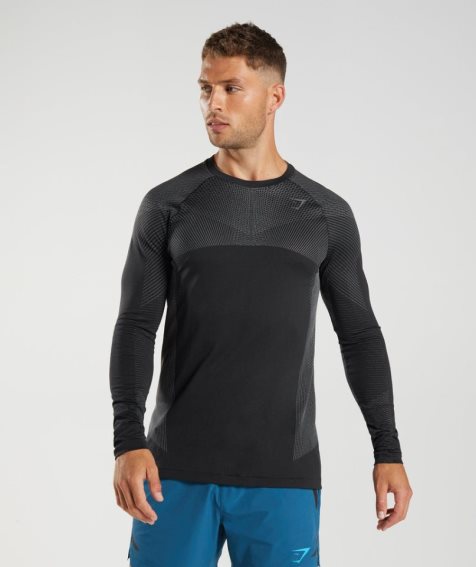 Koszulki Gymshark Apex Seamless Long Sleeve Męskie Czarne | PL 309GHL